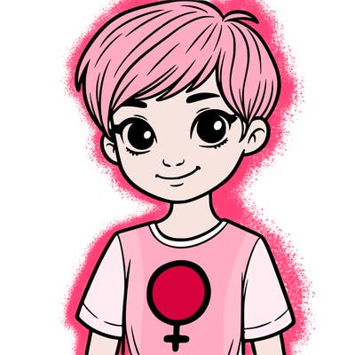girl with pixie cut and feminist shirt