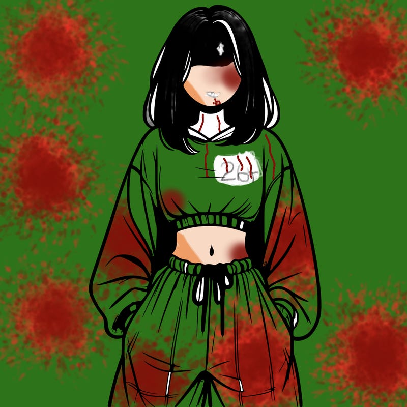 realistic girl faceless with baggy pants and a crop top