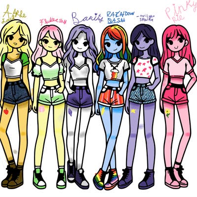a group of girls wearing crop tops and shorts