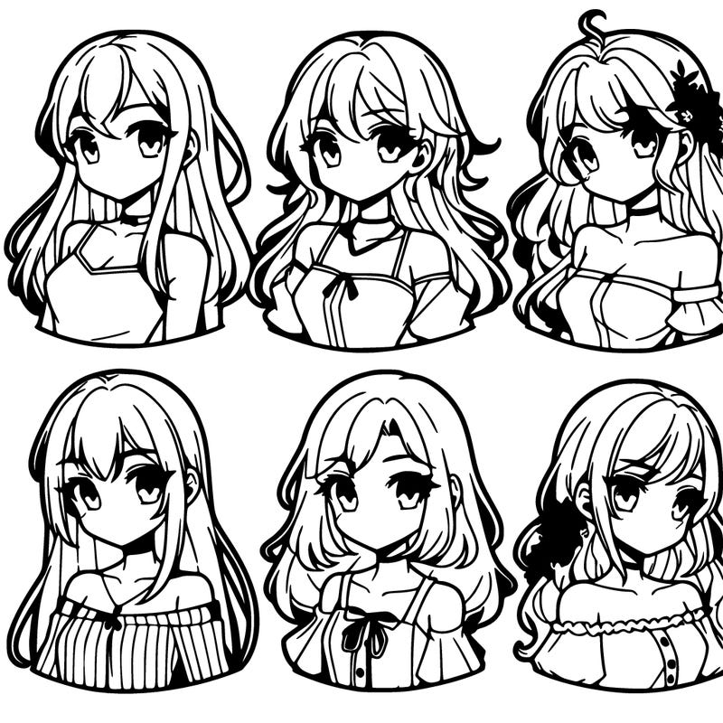 6 beautiful anime girls lined up