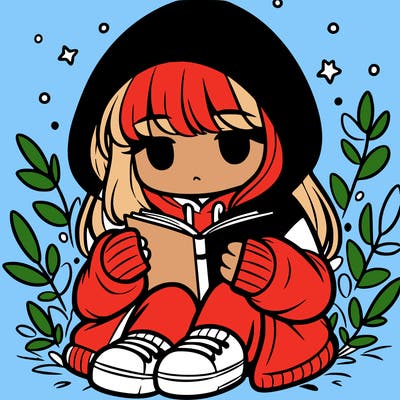 girl in oversized hoodie reading a book