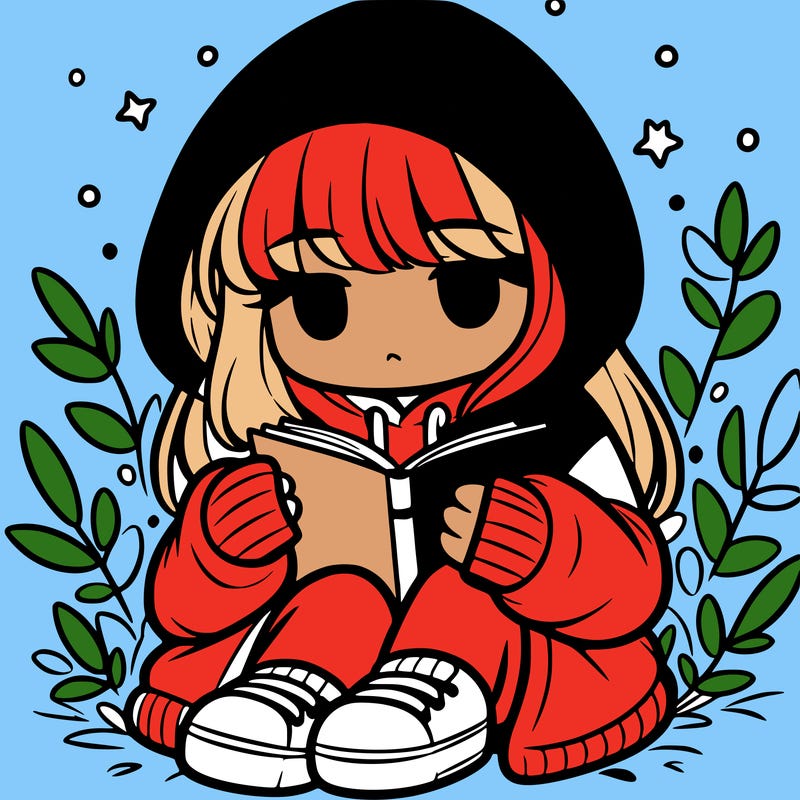 girl in oversized hoodie reading a book