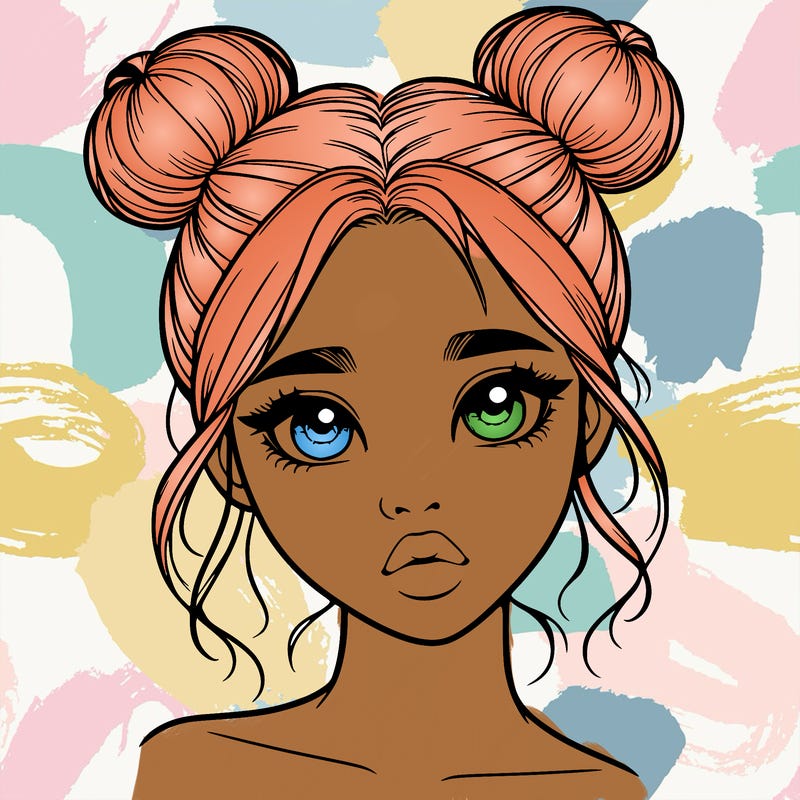 realistic girl with two buns on her head