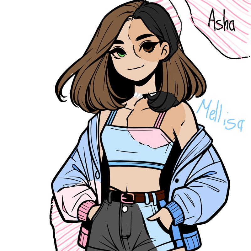 a realistic girl with a crop top and short shorts in an open jacket