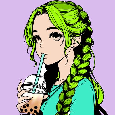 realistic girl with braided hair drinking boba
