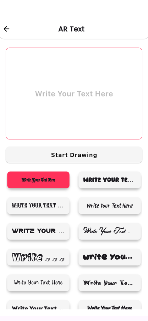 AR Drawing: Sketch Art & Trace - AR drawing app screen showing options for entering text and selecting different font styles for tracing