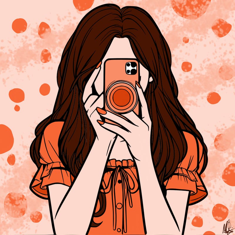 a realistic girl holding her phone taking pictures