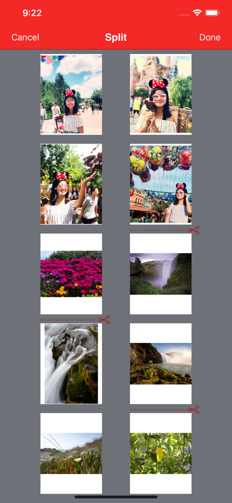 Power PDF - PDF Manager - Interface of Power PDF app showing the split document feature with thumbnails of images and scissor icons for separation