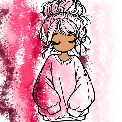 girl with baggy sweatshirt and messy bun