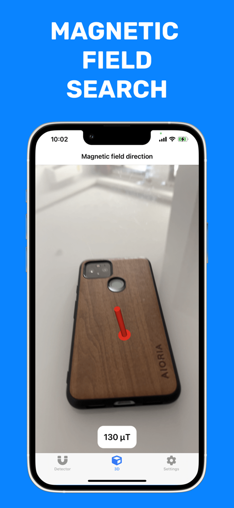 Metal detector and Stud finder - マイクロテスラ単位の磁場の方向と強度を表示するスマートフォンの画面