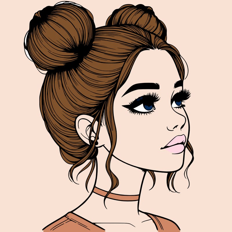 realistic girl with buns on the top of her head