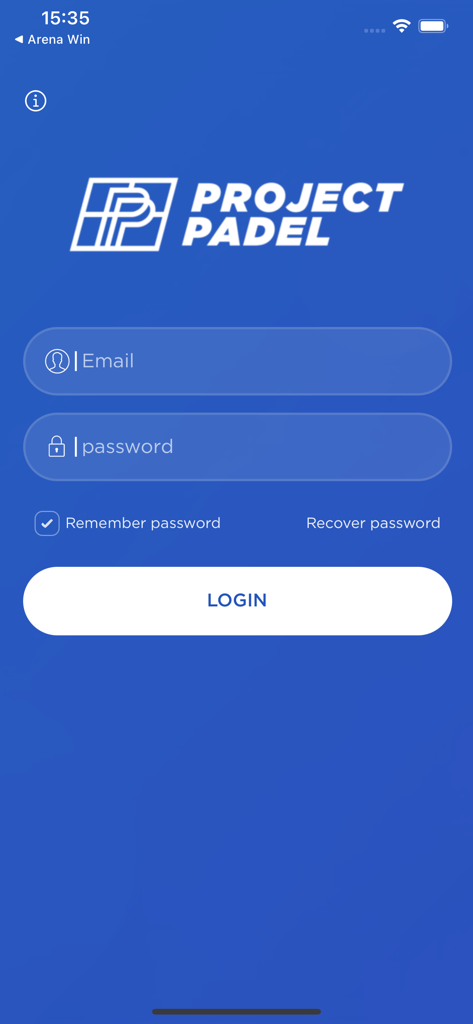 Écran de connexion de l'application sportive Project Padel Jo