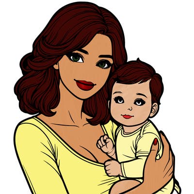 realistic woman holding realistic little baby