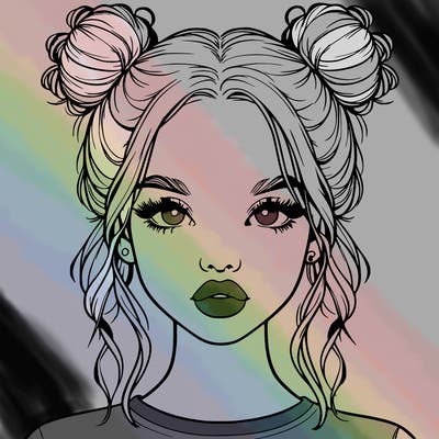 realistic girl with two buns in hair and lips