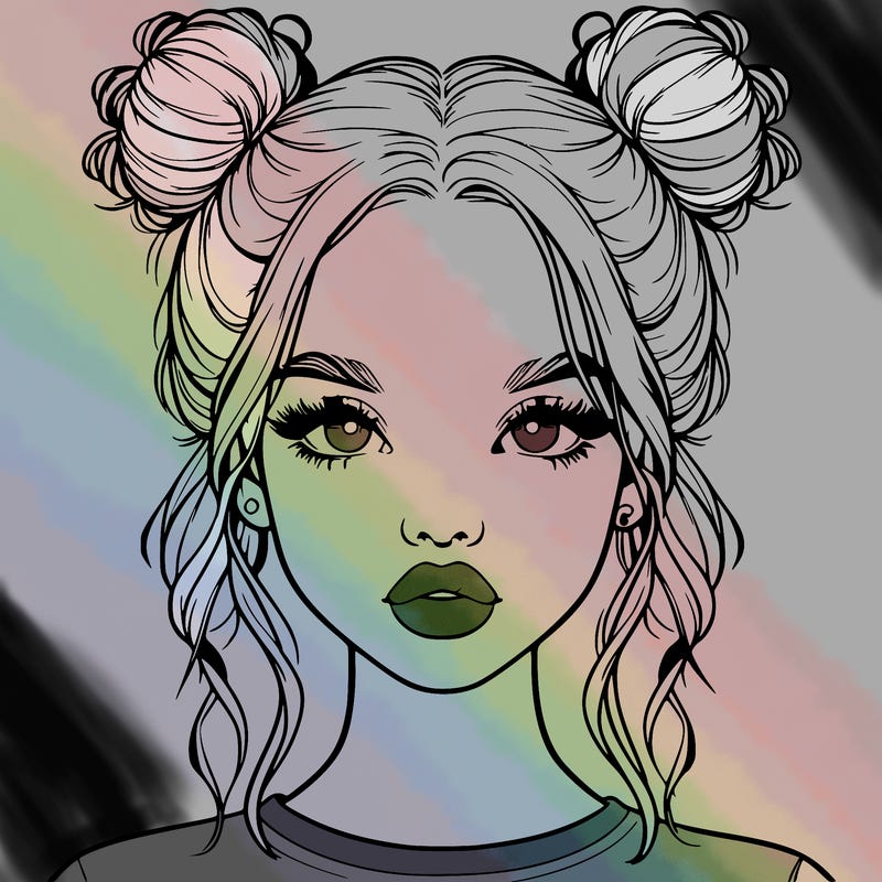 realistic girl with two buns in hair and lips