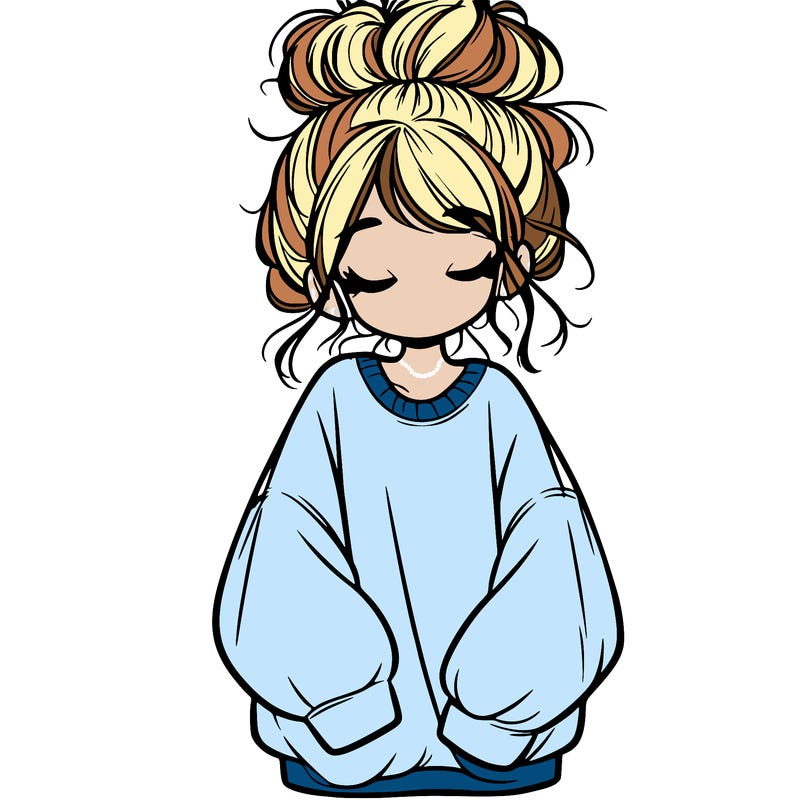 girl with baggy sweatshirt and messy bun