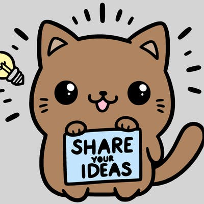 a cute cat saying share your ideas