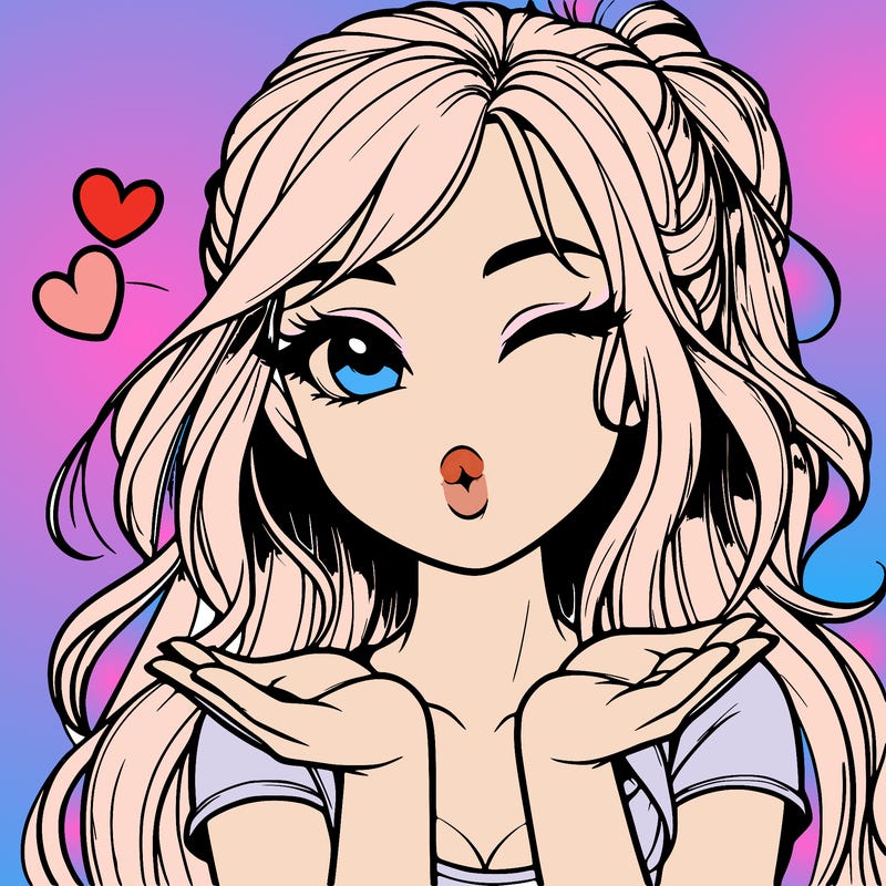 realistic girl winking and blowing a kiss while making heart hands