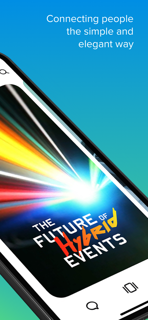 PINE Events - PINE Events mobile app interface displaying a screen about the future of hybrid events