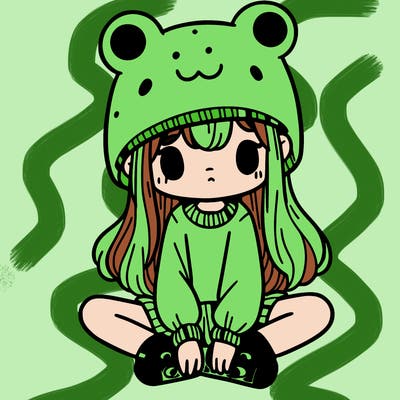 a girl wearing a frog hat and some frog socks