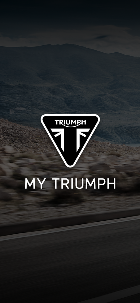 My Triumph - Logo of the My Triumph app on a background of a road and mountains