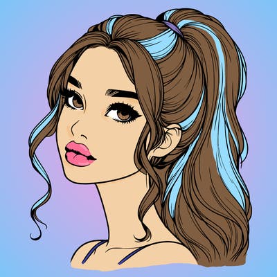 realistic girl with a ponytail on her hair and lips