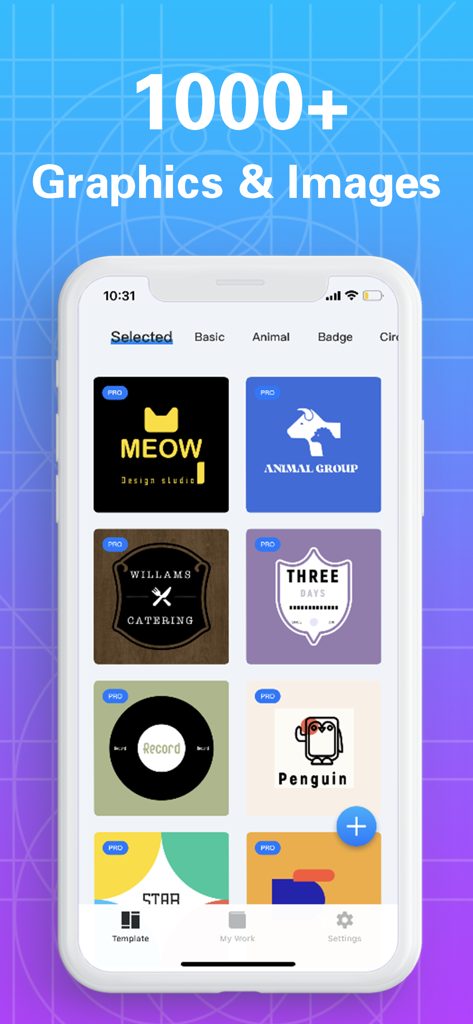 Logo Maker - Design Logo App - Logo Maker app interface showing a selection of professional design templates for various industries