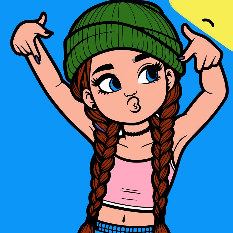 realistic teenage girl with braids and a beanie and crop top doing 🫶🏼