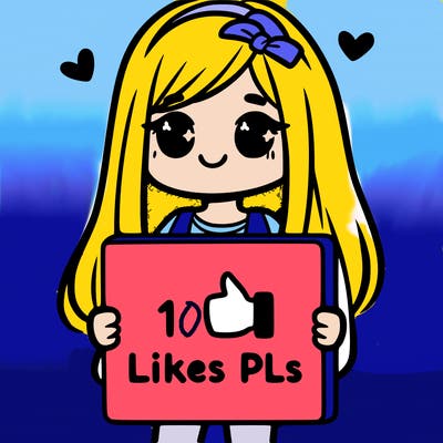 girl holding a sign saying 10 likes pls