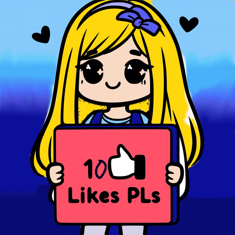 girl holding a sign saying 10 likes pls