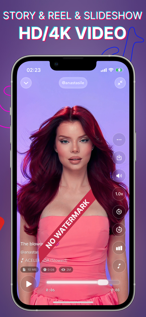 SnapTik • SaveInsta • SnapTube - SnapTik app interface showing HD video playback without watermark