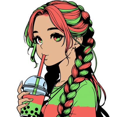 realistic girl with braided hair drinking boba