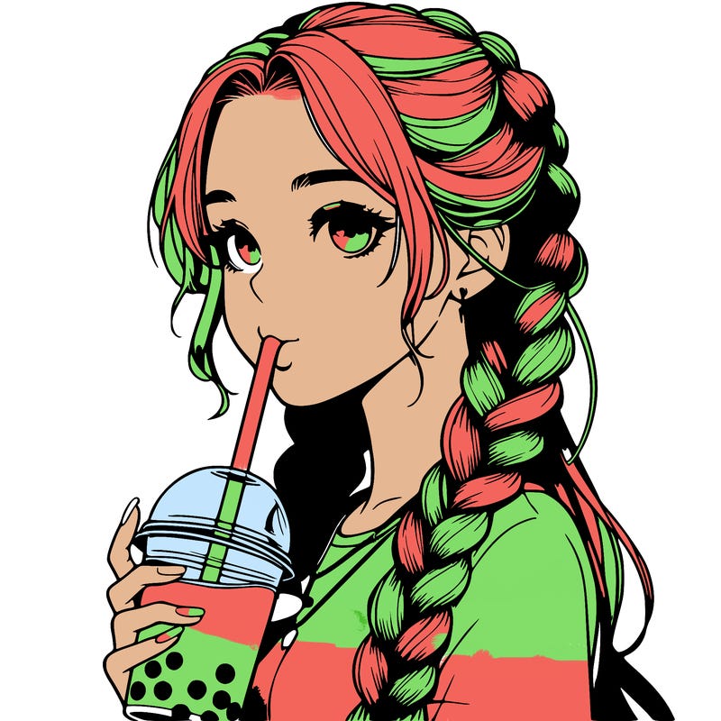 realistic girl with braided hair drinking boba