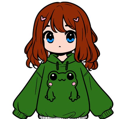 girl wearing frogging sweatshirt