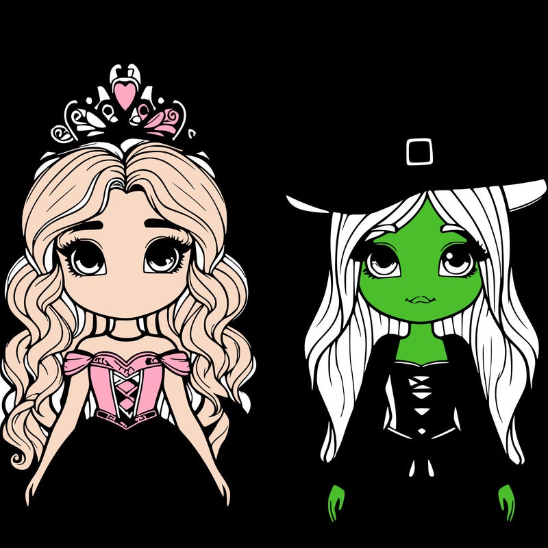 two realistic girls one princess one witch