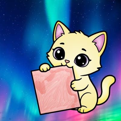 a small cat with a blank sheet of paper in its hand. the cat is sooooooo cute!