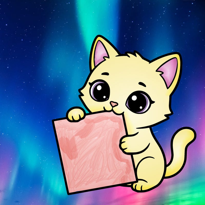 a small cat with a blank sheet of paper in its hand. the cat is sooooooo cute!