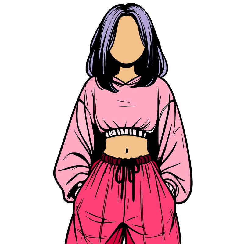 realistic girl faceless with baggy pants and a crop top
