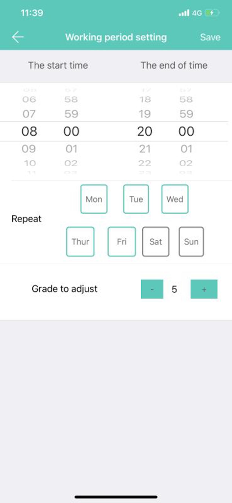 Scent Marketing - Scent Marketing app interface for setting diffuser working hours and scent intensity levels