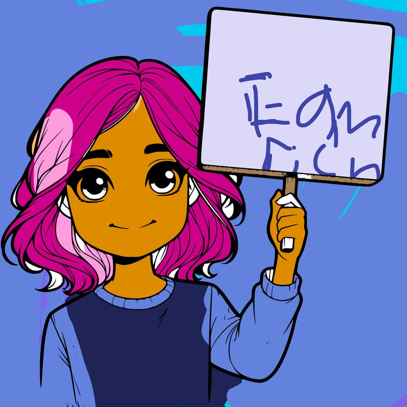 realistic girl holding up a sign