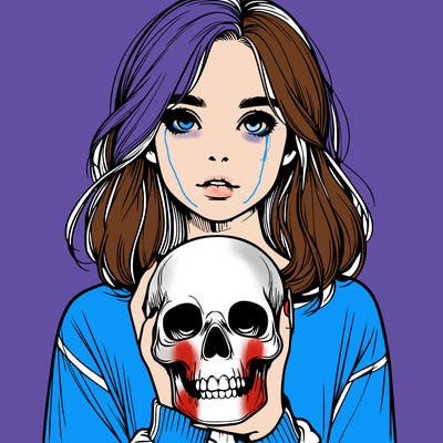 realistic girl holding a skull