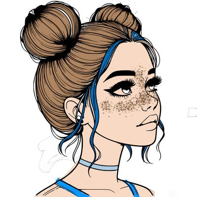 realistic girl with buns on the top of her head