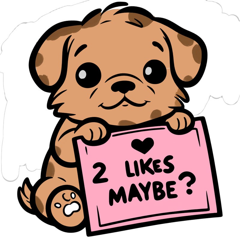 a puppy holding a sign that says 2 likes maybe?