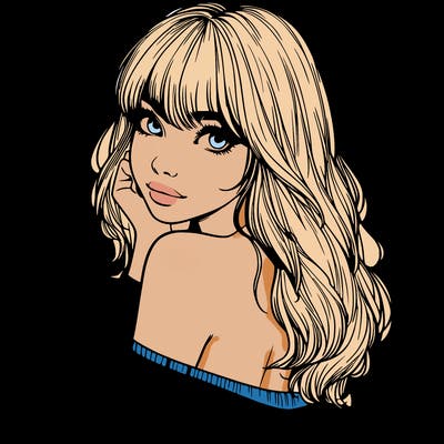 realistic girl with bangs looking over her shoulder