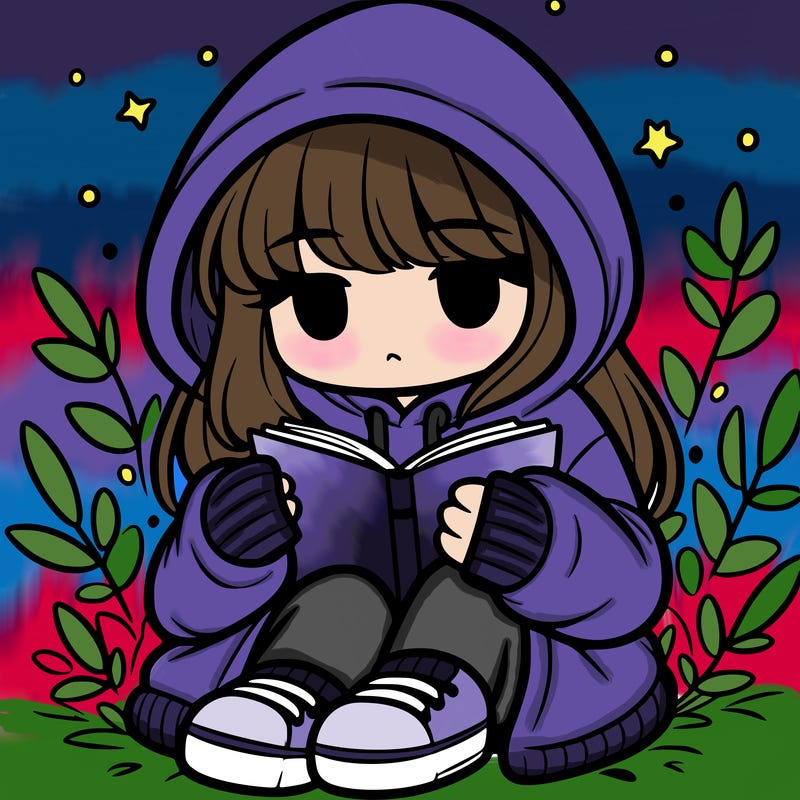 girl in oversized hoodie reading a book
