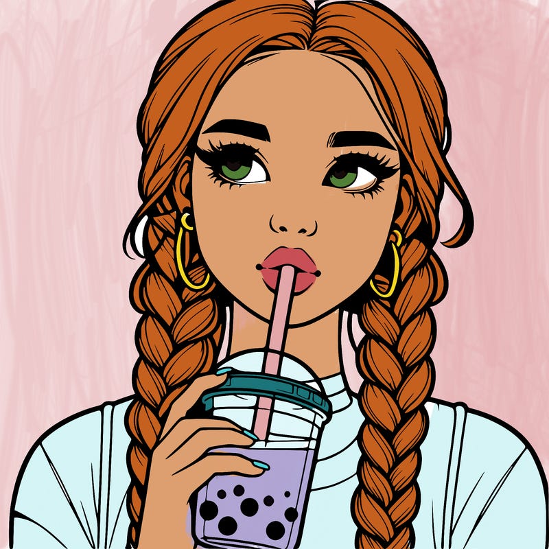 realistic girl with braided hair drinking boba
