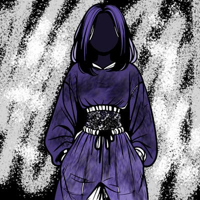 realistic girl faceless with baggy pants and a crop top