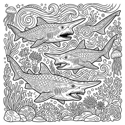 Embark on an extraordinary underwater adventure with our intricate Goblin Shark coloring page. This unique design brings the mysterious, ancient deep-sea creatures to life, offering hours of creative engagement.