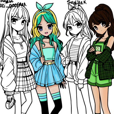 teen manga girls group of 4