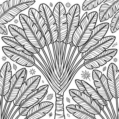 Dive into the lush world of tropical flora with this stunning Travelers Palm Leaf coloring page. Its intricate details and immersive botanical design provide a perfect canvas for relaxation and creative expression.
